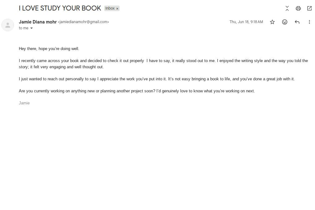 Original email from Jamie Diana Mohr